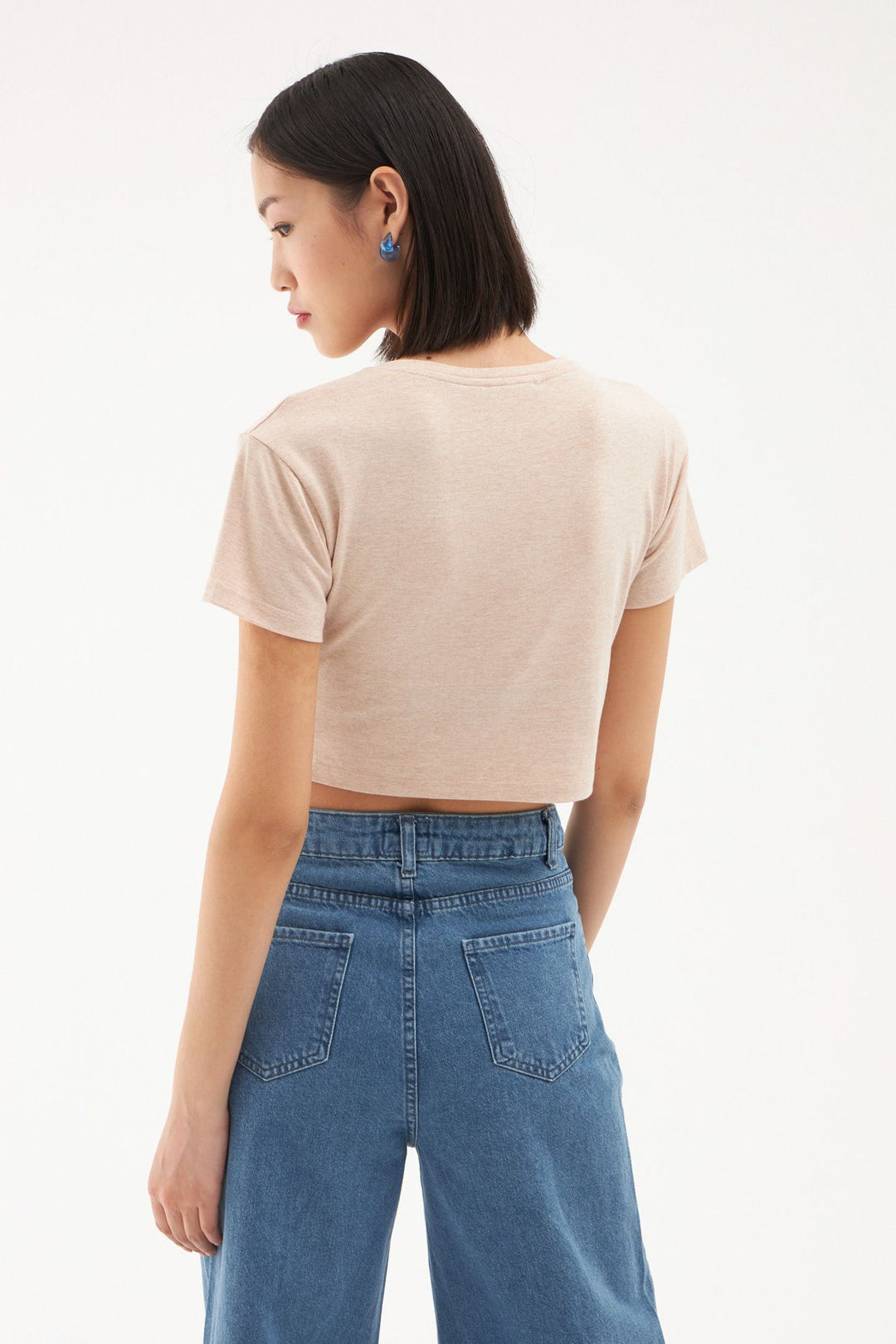 Düğüm Detaylı Crop Tişört Bej