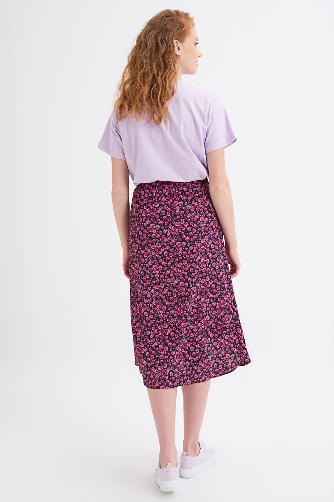 Crispy Floral Pattern Wrapped Skirt Fuchsia