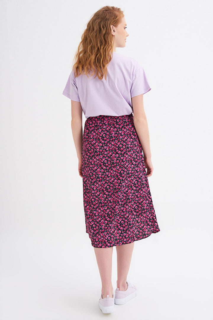 Crispy Floral Pattern Wrapped Skirt Fuchsia