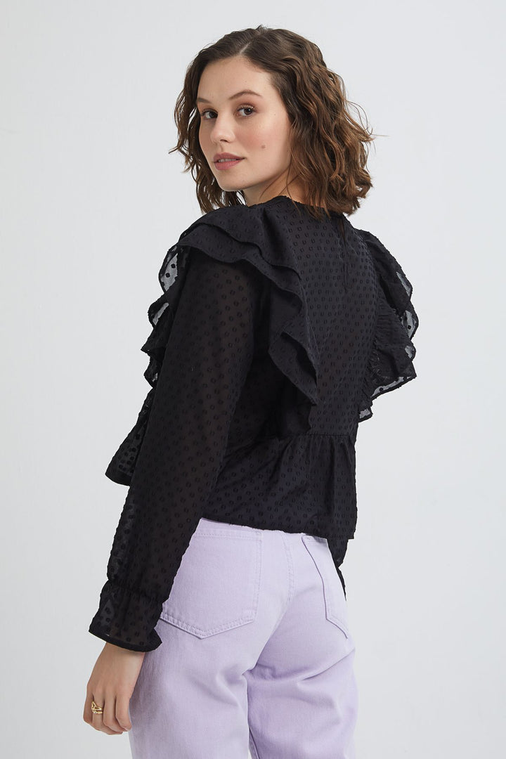 Fırfırlı Bluz Siyah