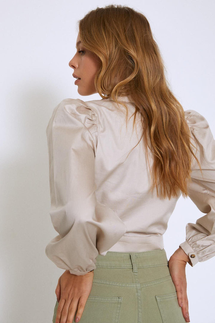 Önü Düğmeli Balon Kol Gömlek Taş