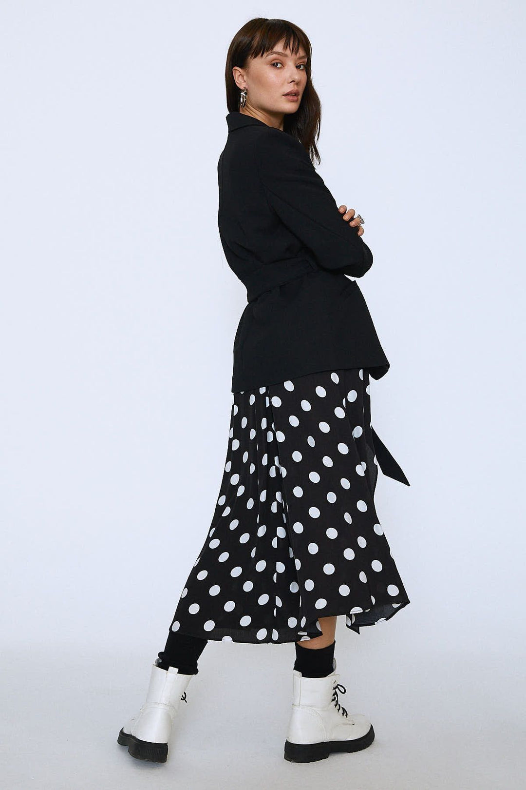 Beli Kuşaklı Fleto Cepli Ceket Siyah