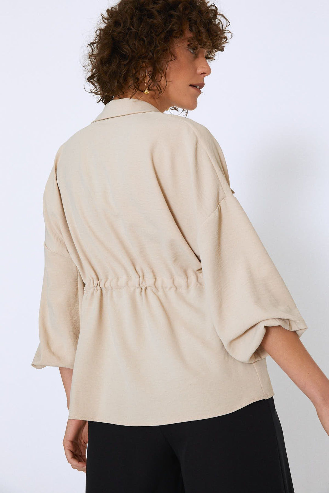 Beli Bağlamalı Cepli Gömlek Taş