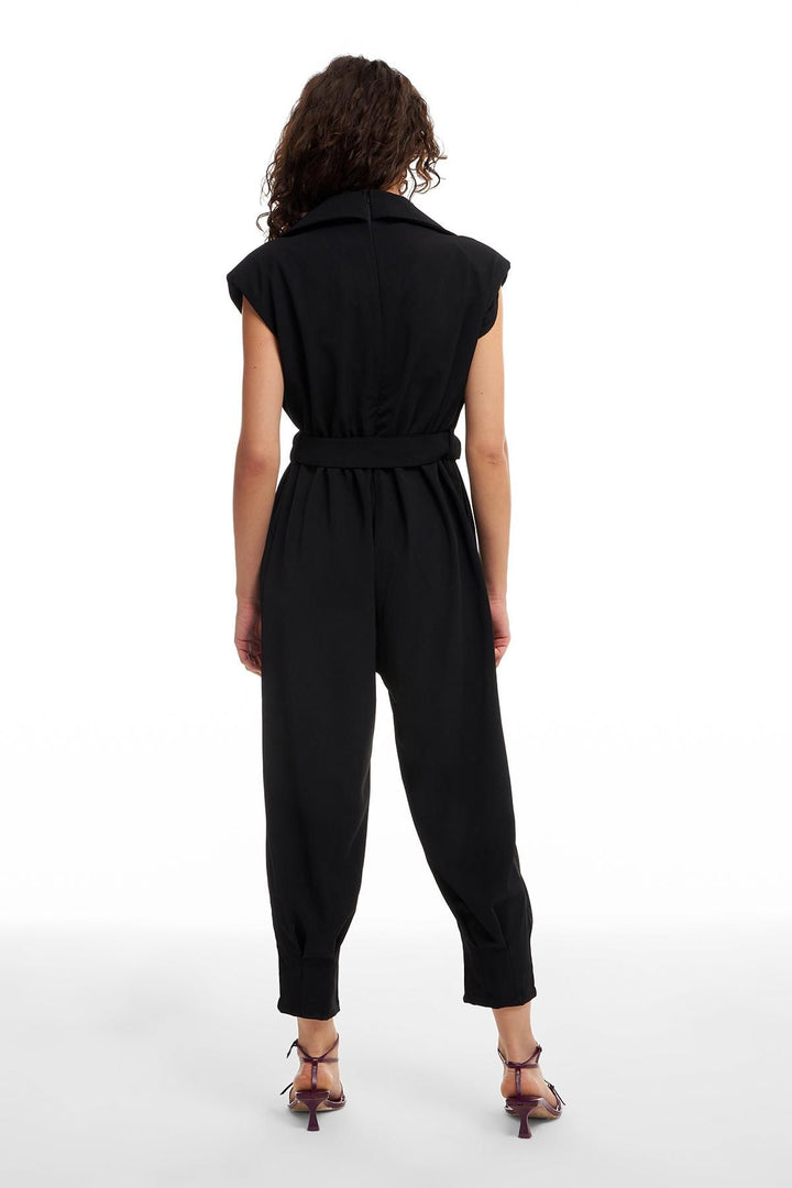 Waist Belted Jumpsuit Black