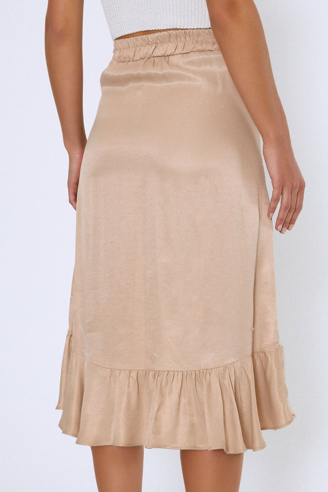 Ruffle Midi Skirt Beige