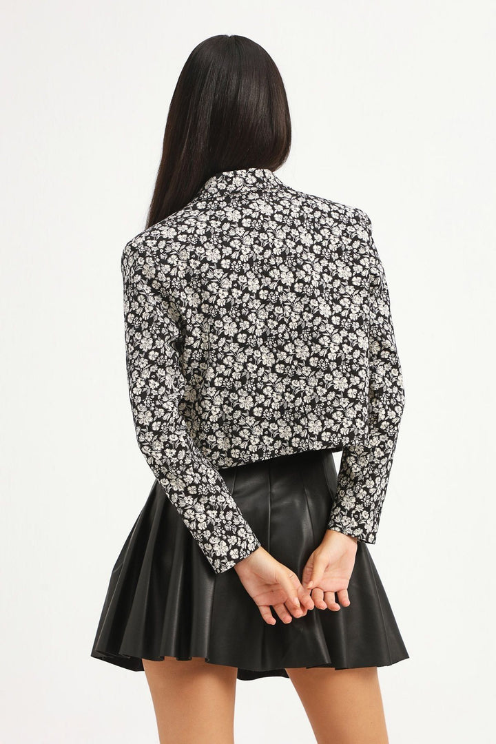 Patterned One Button Blazer Jacket Black
