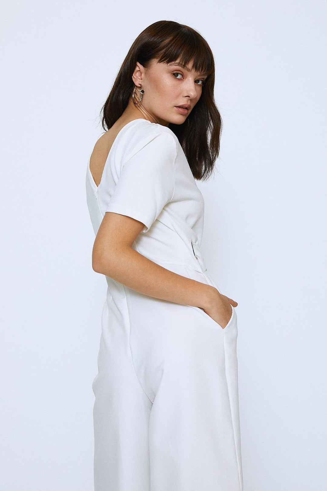 Beli Kemerli Kruvaze Tulum Ekru