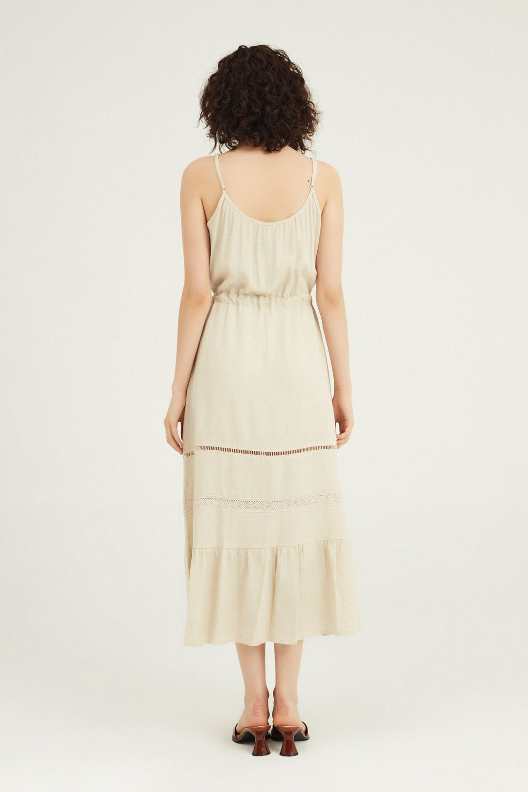 Strapless Linen Dress With Pleated Waist Natural