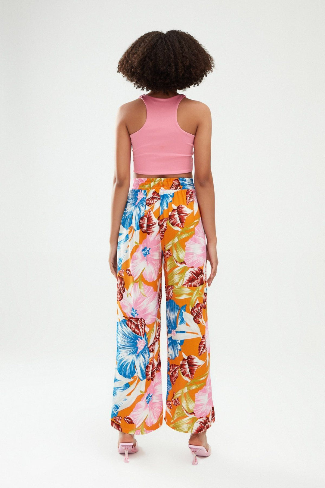 Desenli Beli Lastikli Pantolon Turuncu