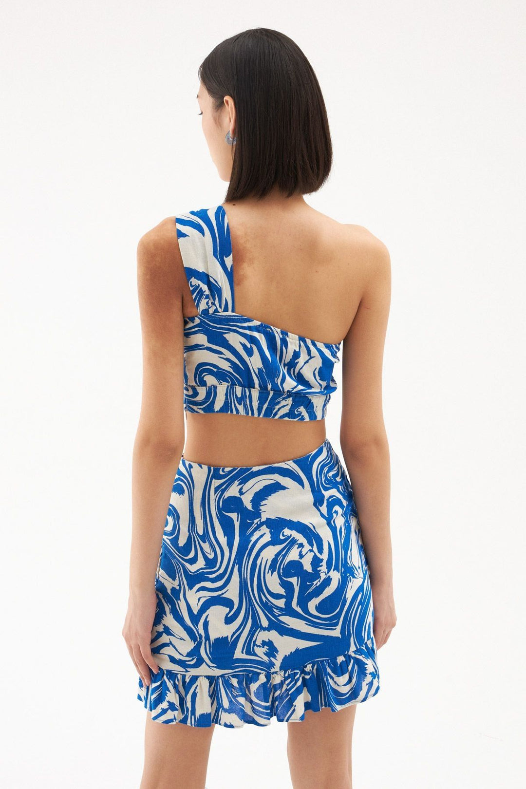 Patterned One Shoulder Blouse Blue