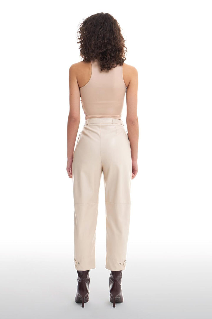 Leather Jogger Stone with Snap Snap Leg