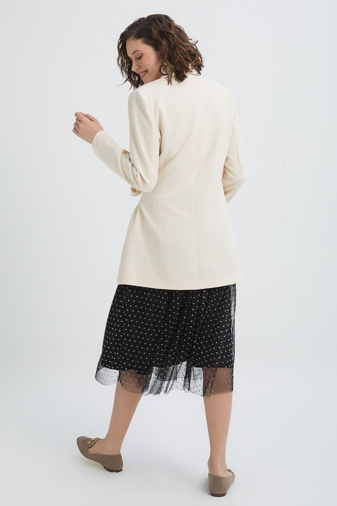 Tie Waist Shawl Collar Jacket Ecru