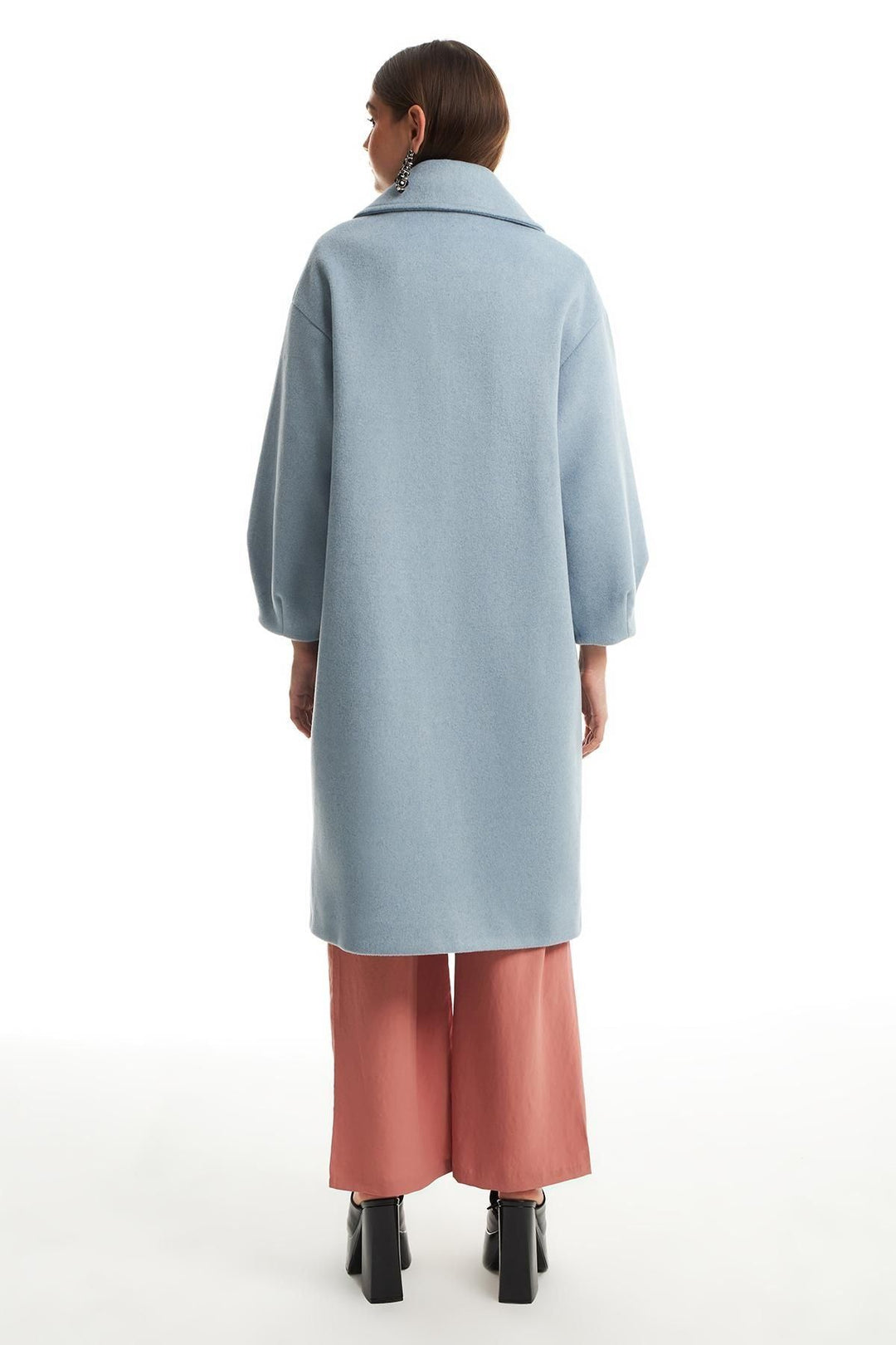 Double Breasted Collar Oversize Coat Blue