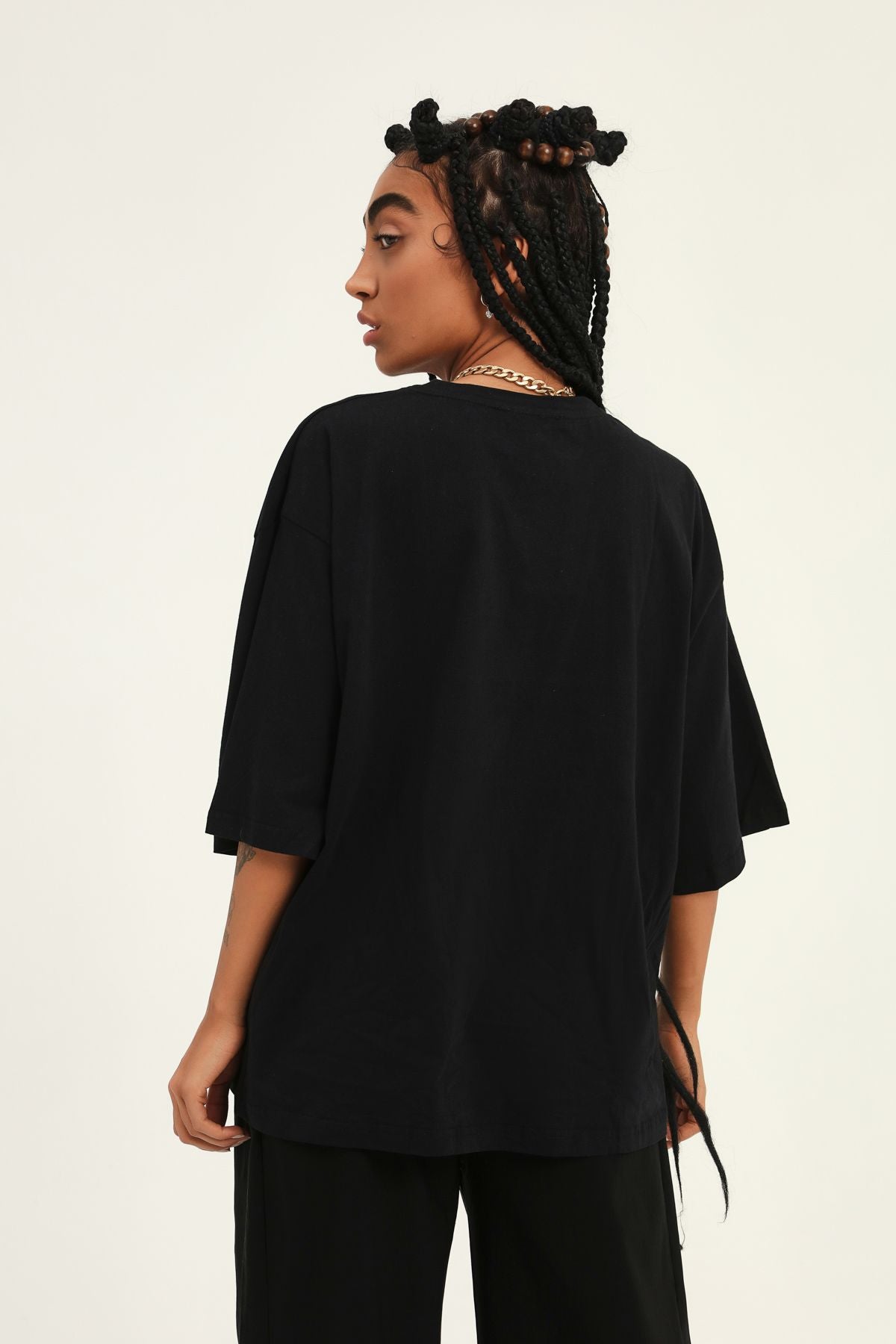 Trojan Sleeve Basic Oversize T-Shirt Black