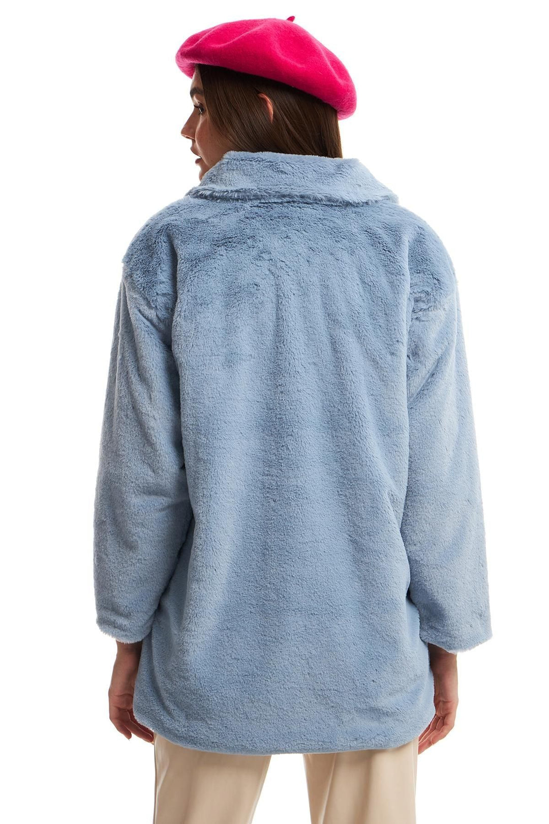 Cepli Peluş Mont Mavi