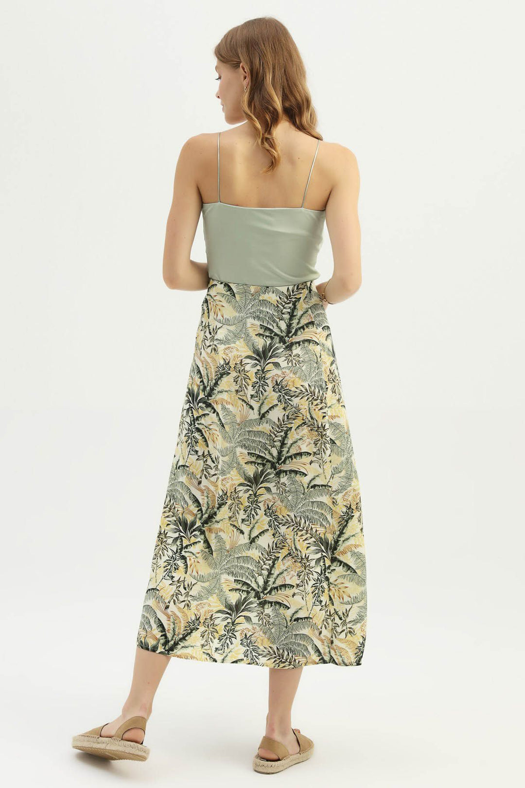 Patterned Slit Skirt Green