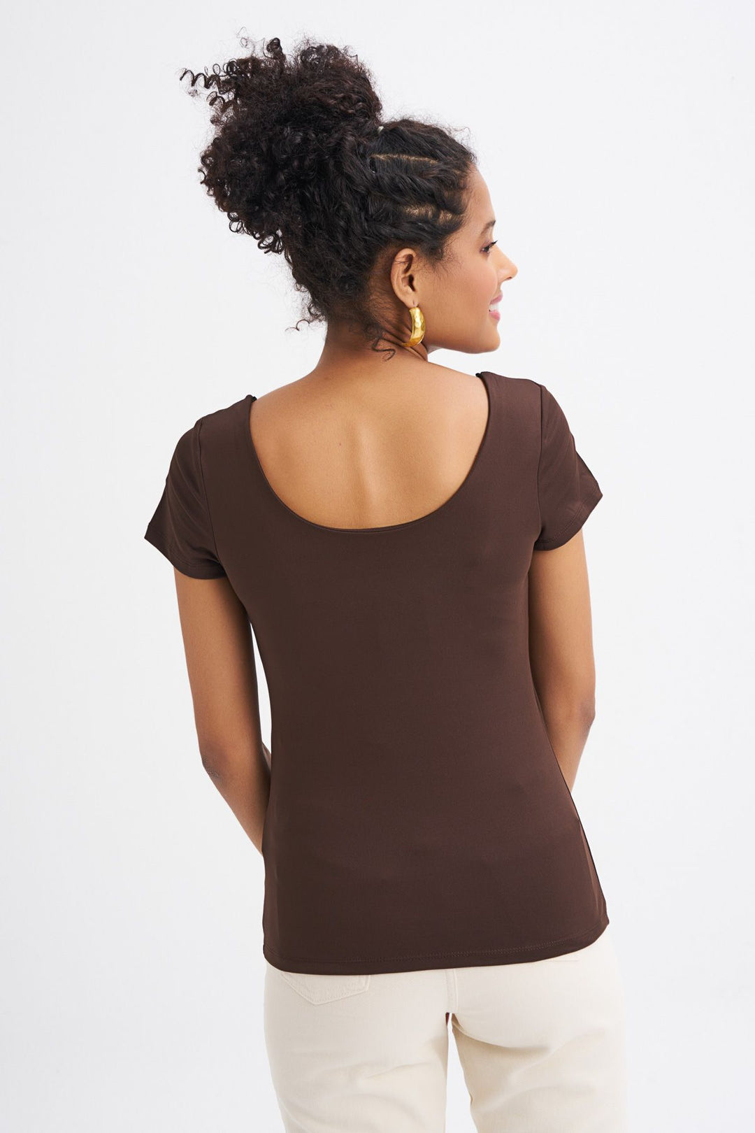 Short Sleeve Basic Blouse Brown