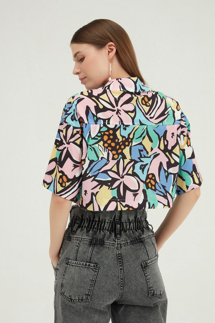 Patterned Crop Shirt Black