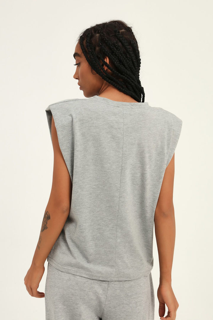 Padded Sleeveless Basic T-Shirt Graymelange