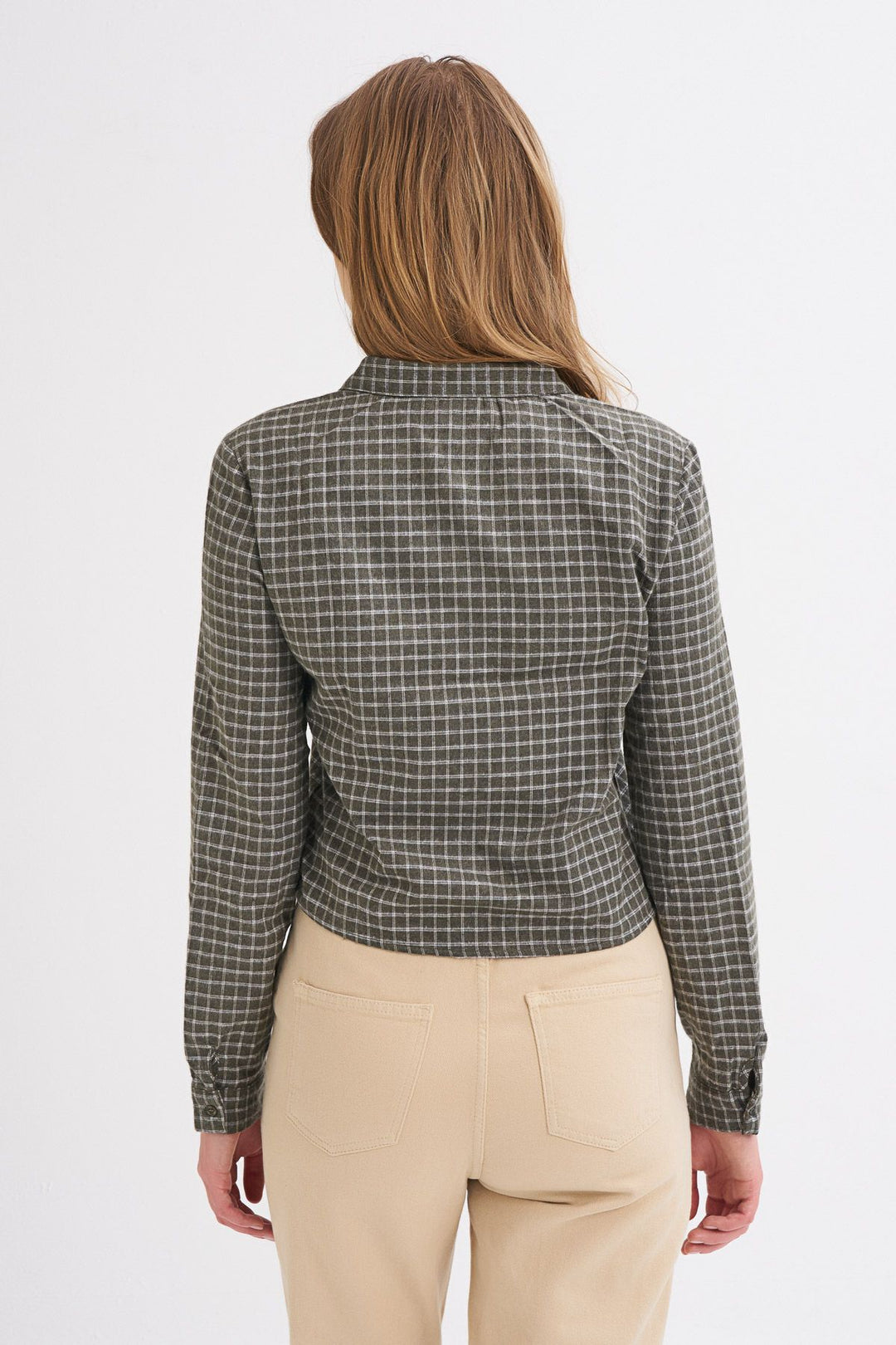 Tek Cepli Ekose Gömlek Haki