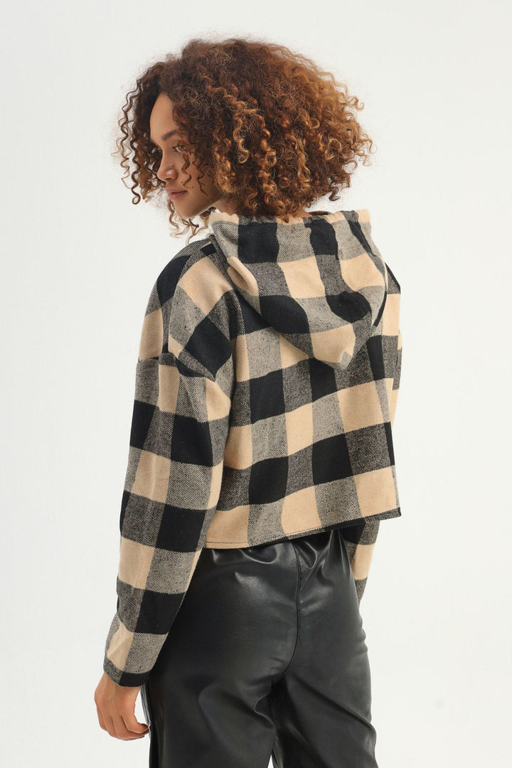 Plaid Hoodie Sweatshirt Beige