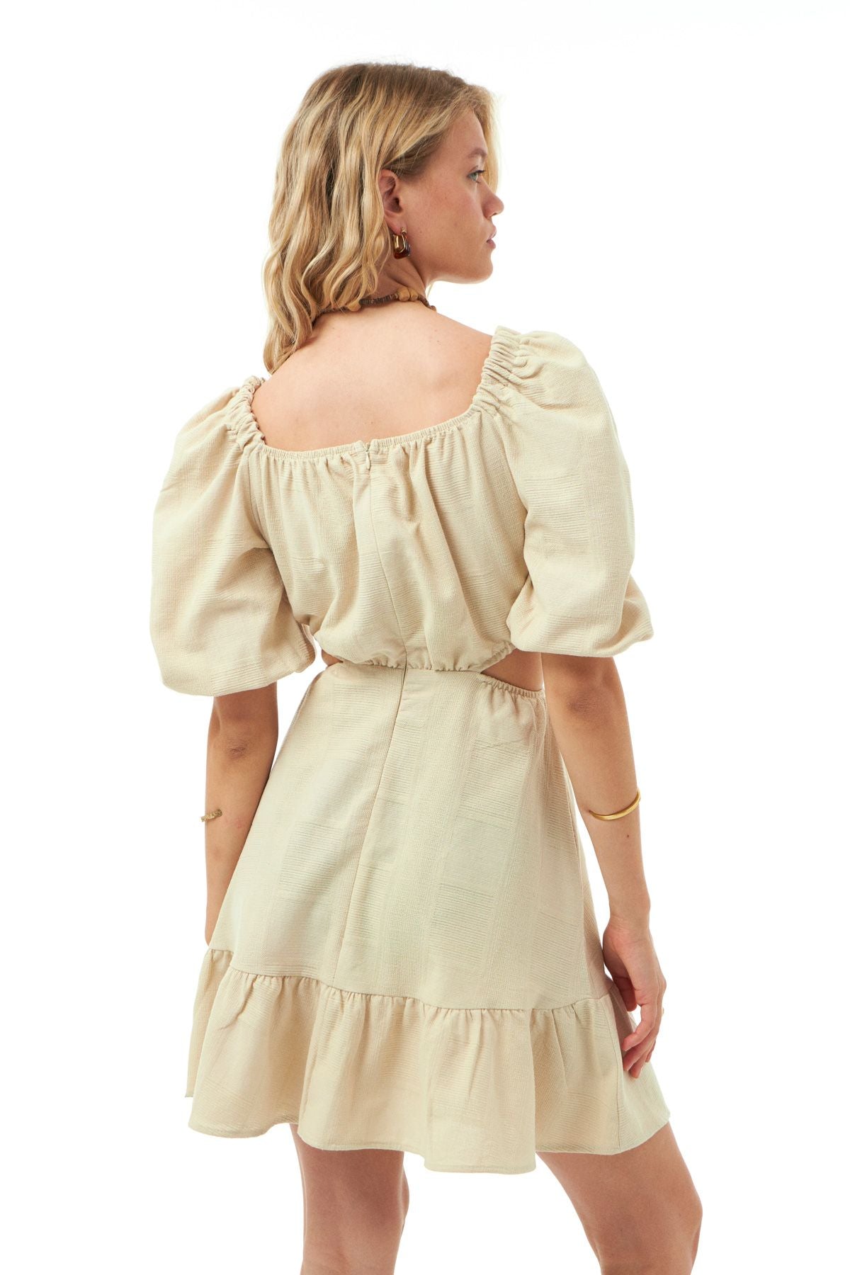 Frilly Cut Out Dress Natural