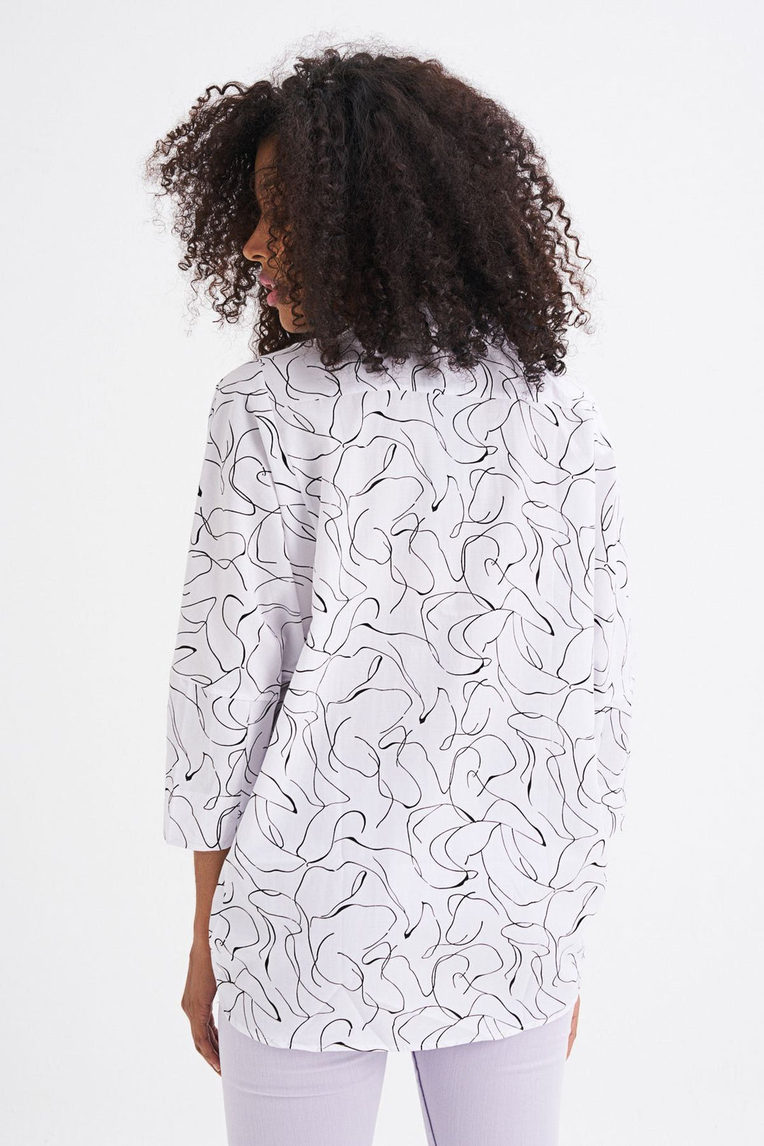 Bat Sleeve Line Printed Shirt Ecru