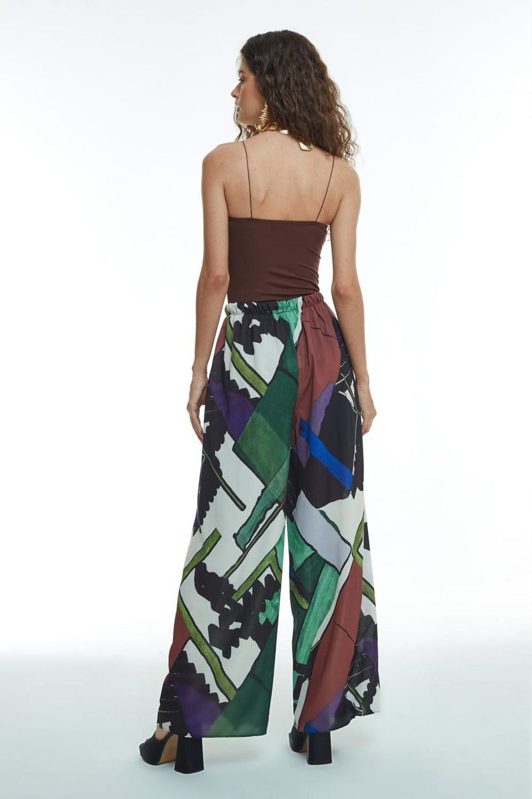 Wide Leg Patterned Trousers Black