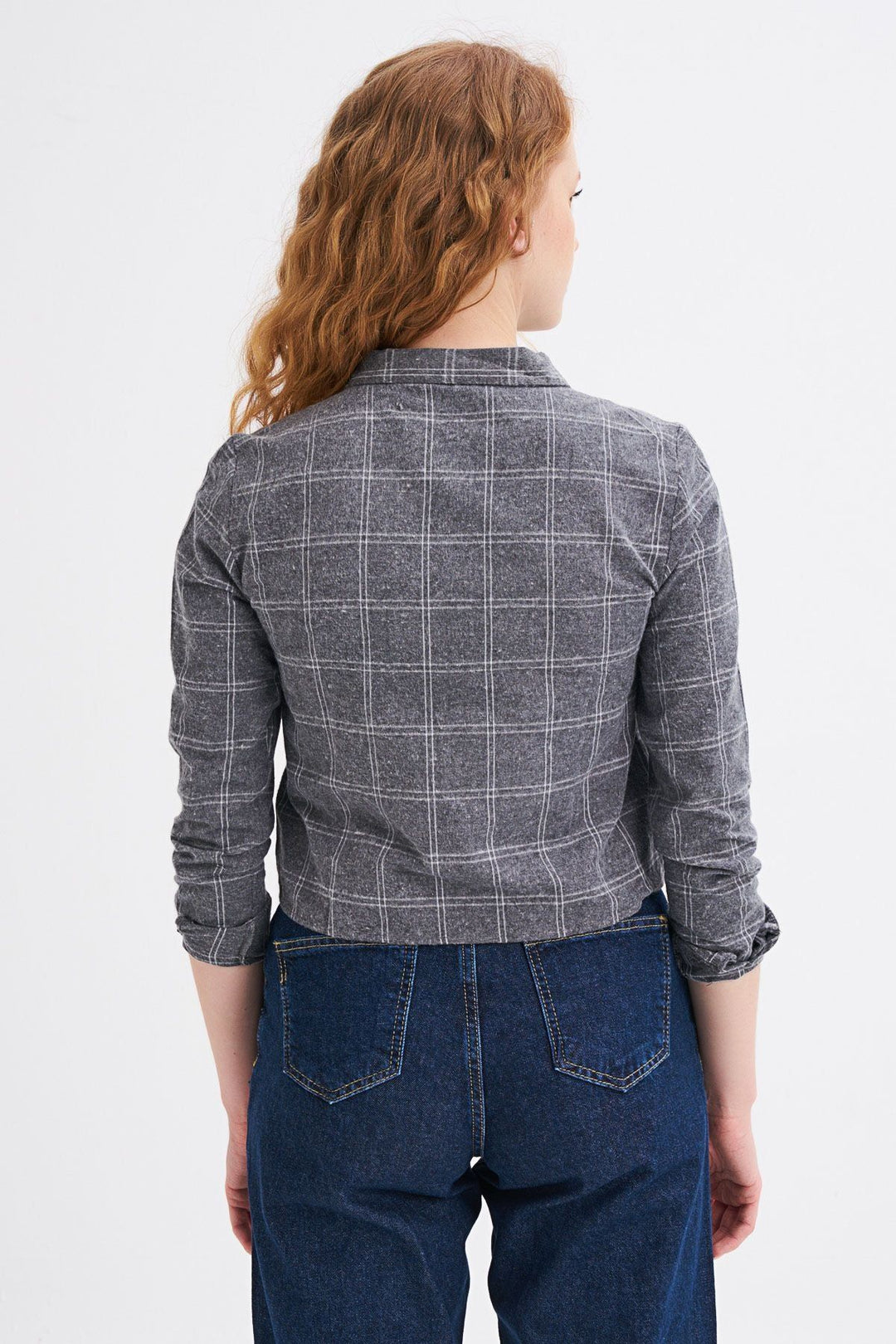 Tek Cepli Ekose Gömlek Gri