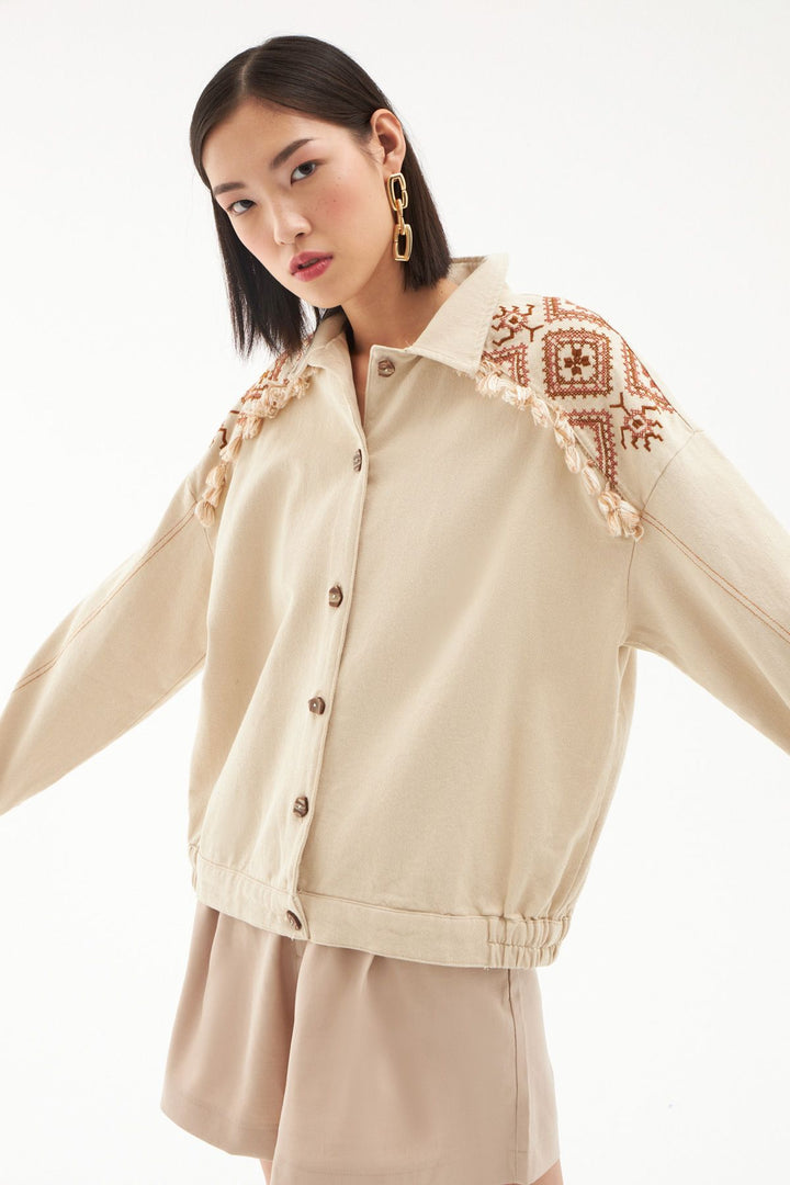 Püskül Detaylı Ceket Taş