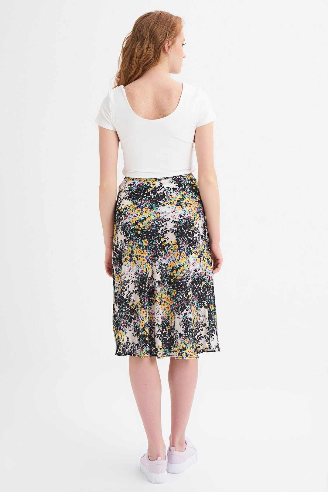 Crispy Floral Midi Skirt Black