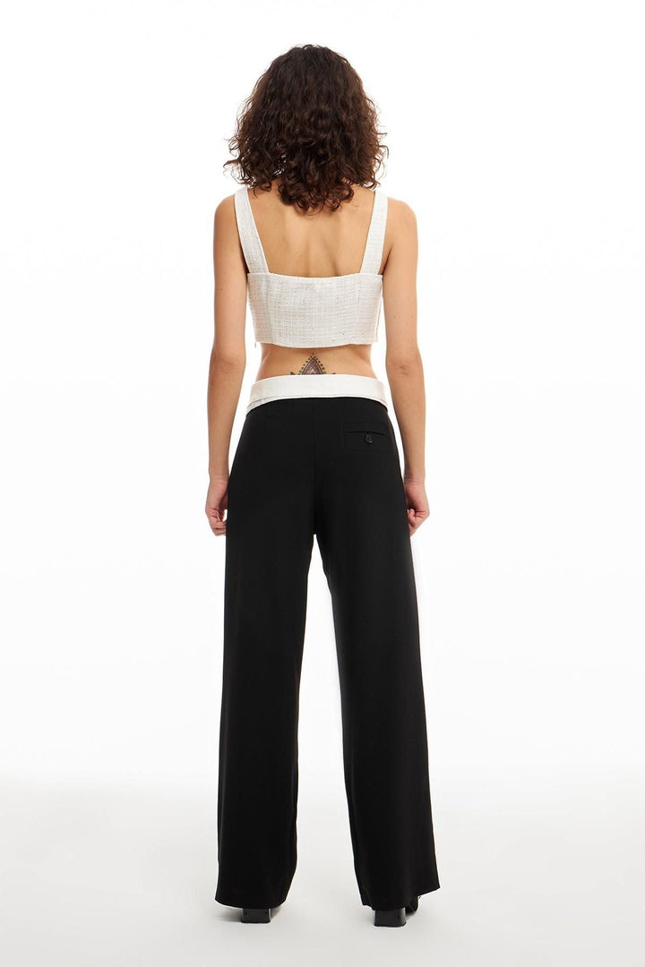 Belt Detailed Fabric Trousers Black