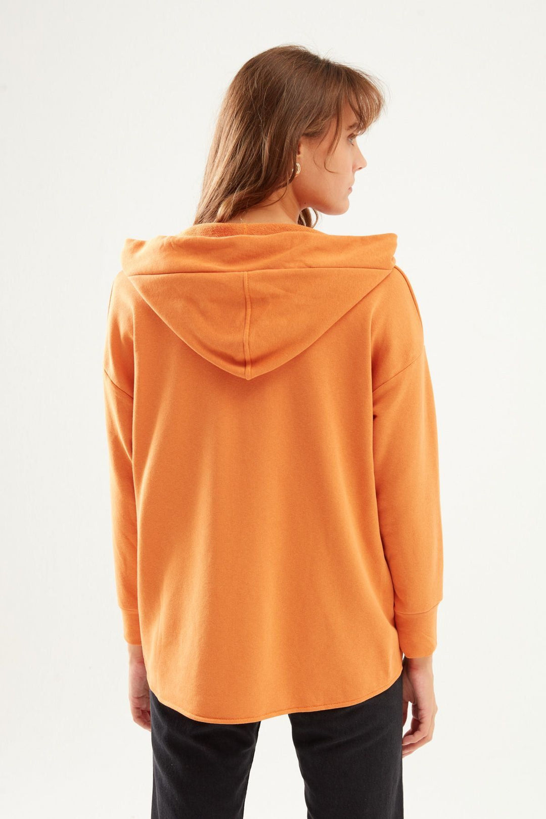 Kapüşonlu Oversize Sweatshirt Koyu Oranj