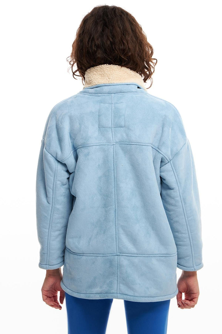 Double Breasted Suede Coat Blue