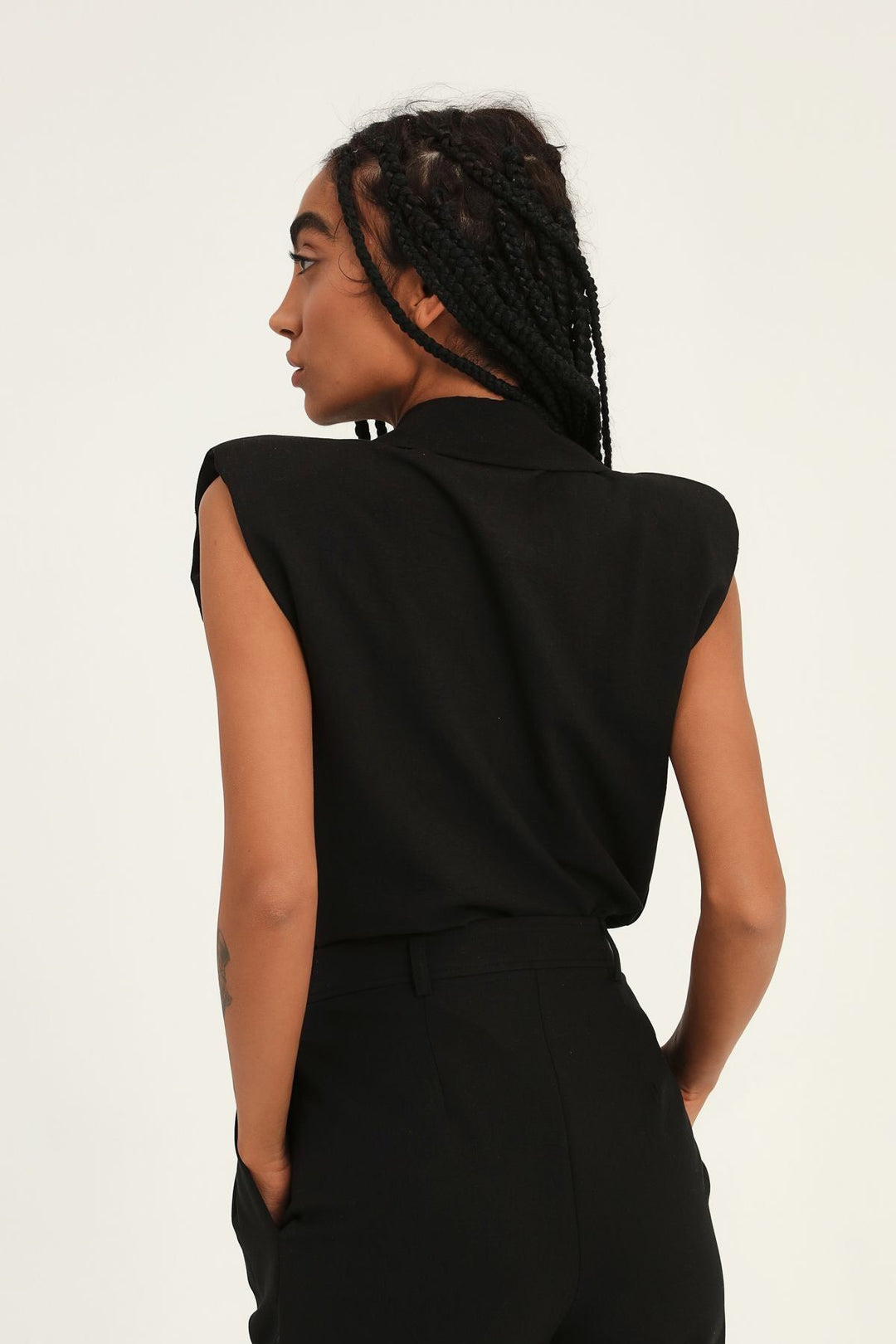 Kruvaze Vatkalı Bodysuit Siyah