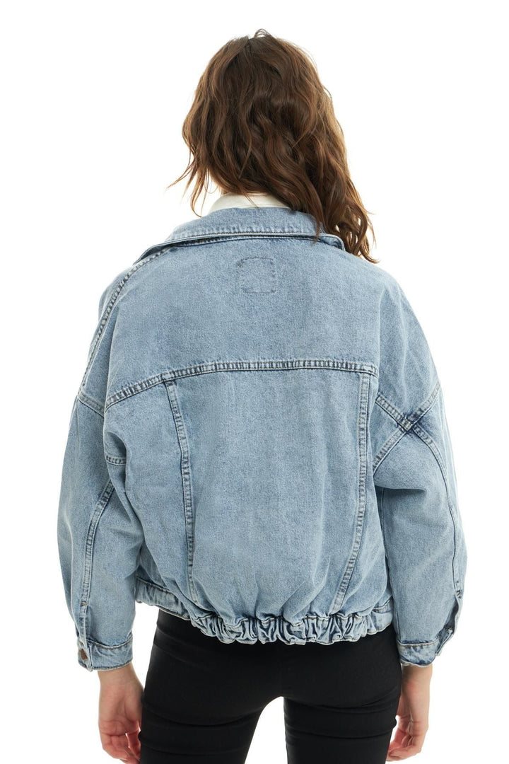 Hooded Oversize Denim Jacket Light Blue