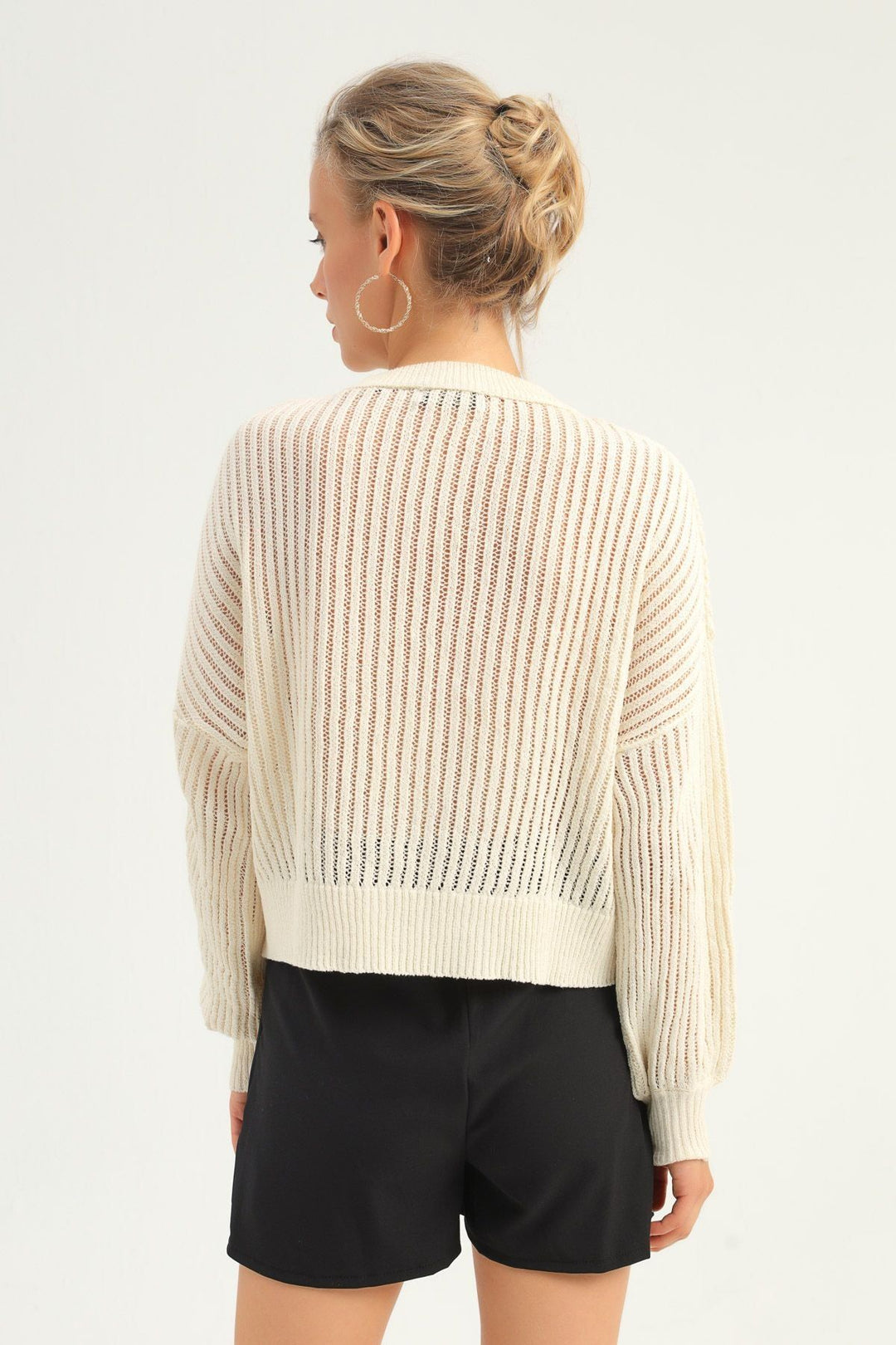 Knit Detailed Loose Sweater Natural