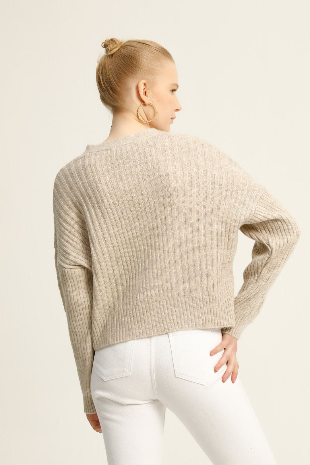 Baklava Desen Düğmeli Hırka Taş