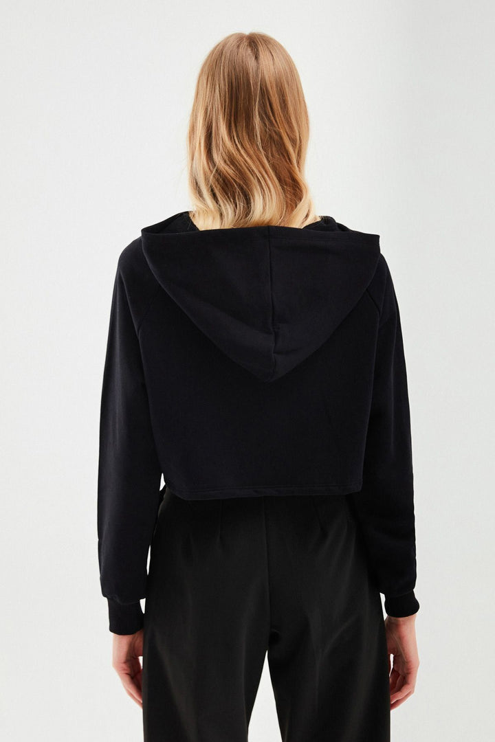 Zippered Crop Sweatshirt Black