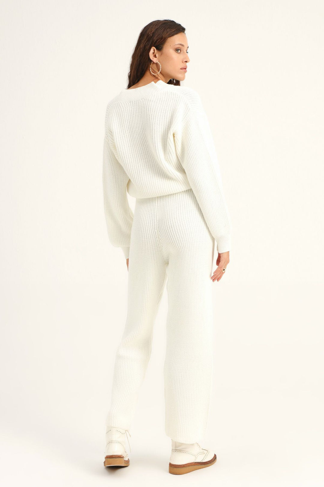 Wide Leg Knitwear Trousers White