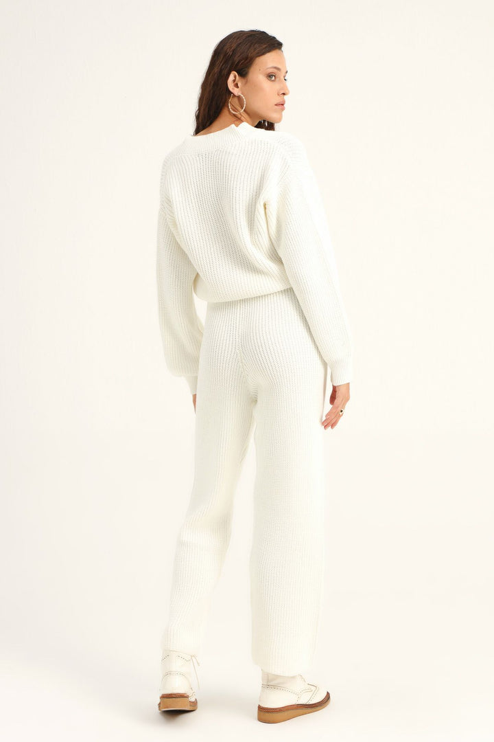 Wide Leg Knitwear Trousers White