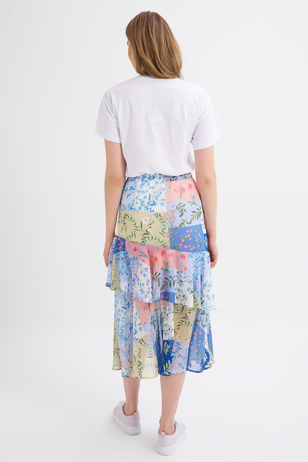 Patterned Ruffle Skirt Indigo