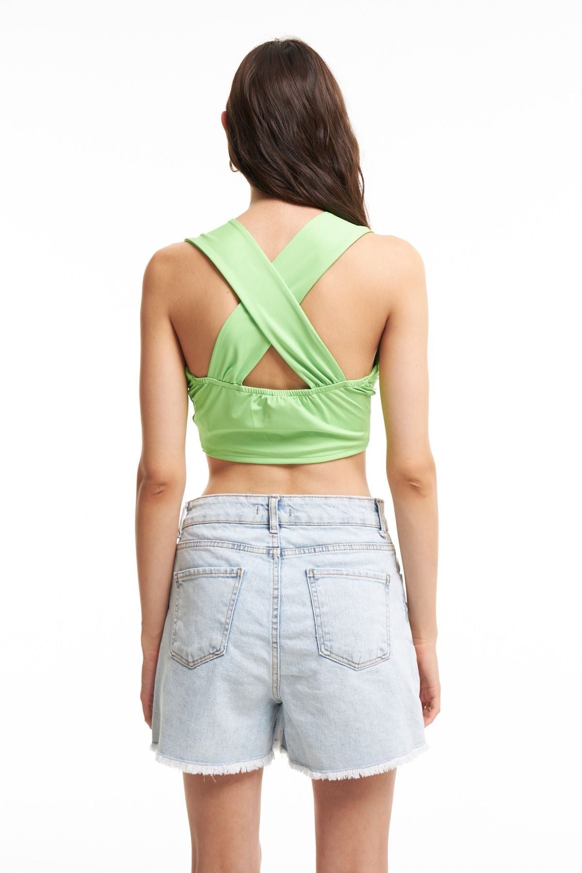Çapraz Bağlamalı Crop Bluz Neon Yeşil
