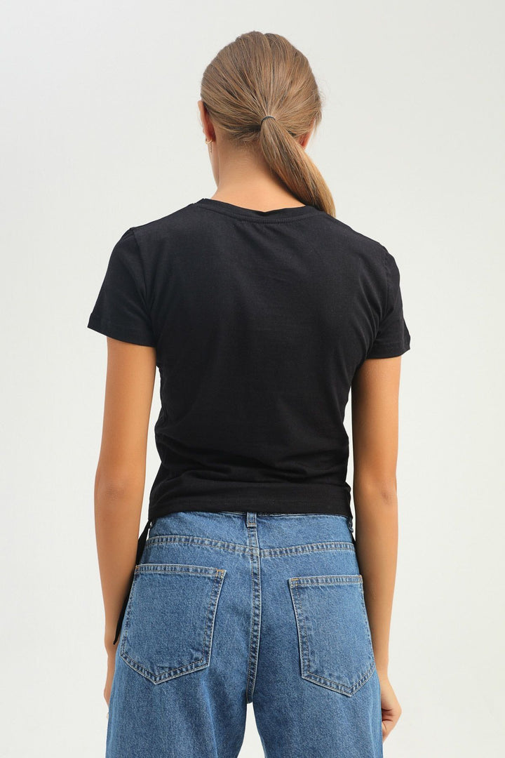 Yanları Büzgülü Basic Tişört Siyah