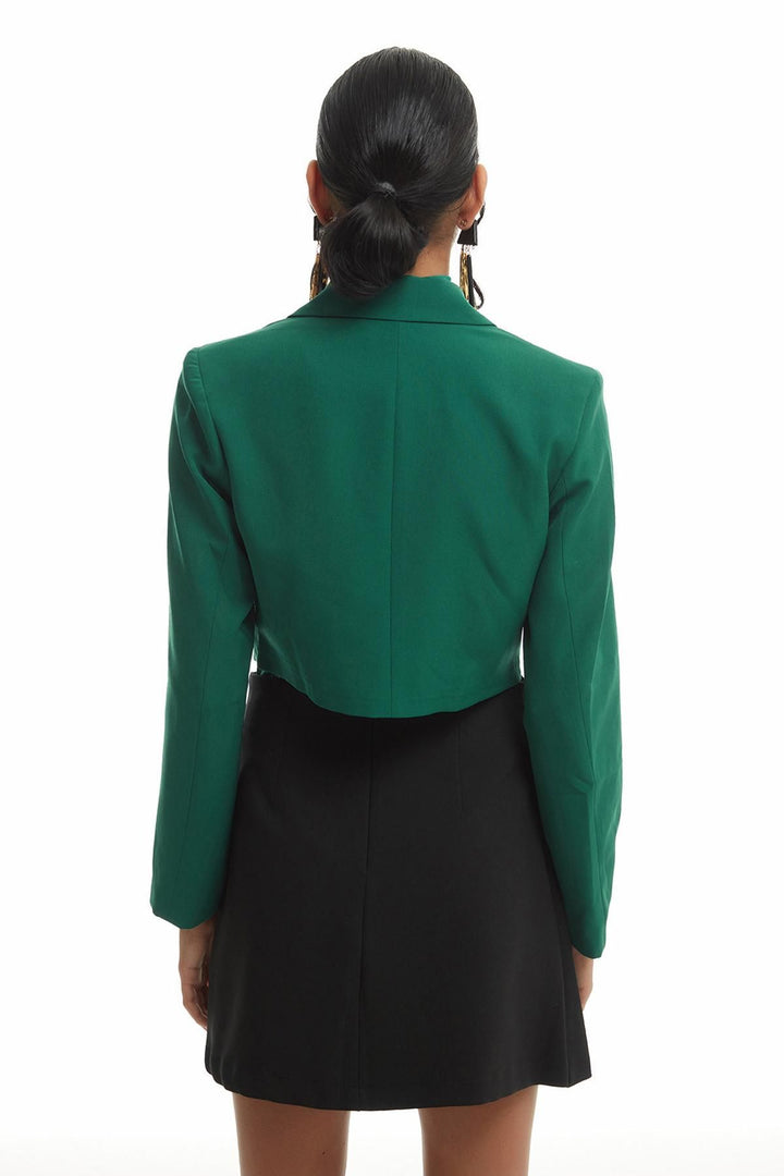 Double Breasted Crop Blazer Jacket Dark Green