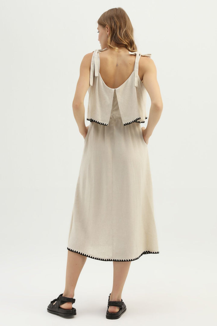Askılı  Keten Elbise Naturel