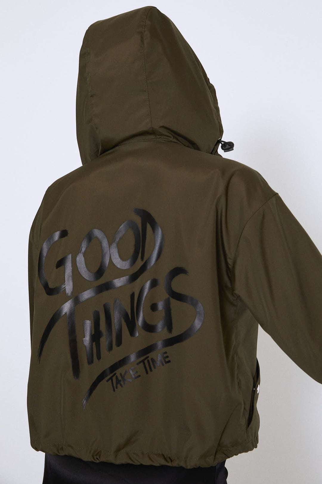 Kangaroo Pocket Printed Back Raincoat Khaki