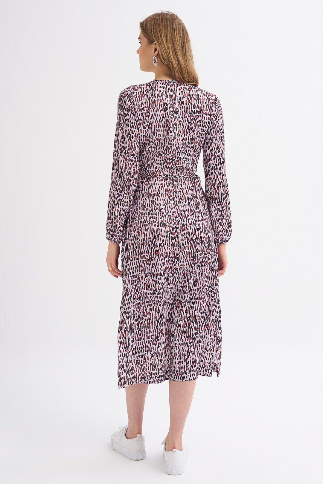 Patterned Slit Detailed Wrapped Dress Lilac