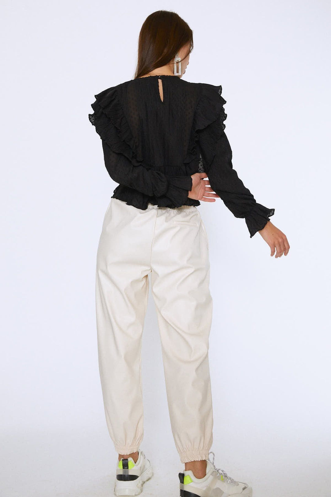 Ruffled Long Sleeve Blouse Black