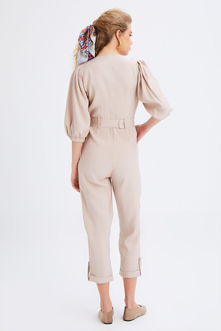 V Yaka Beli Kemerli Tulum Bej